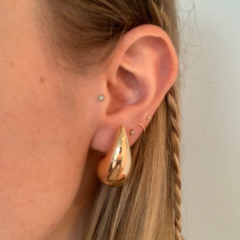 gold big chunky statement stud teardrop earrings